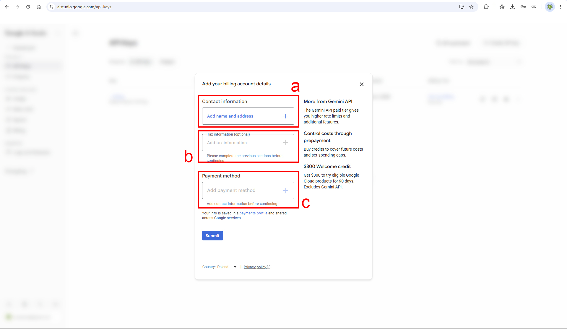 Add your billing account details
