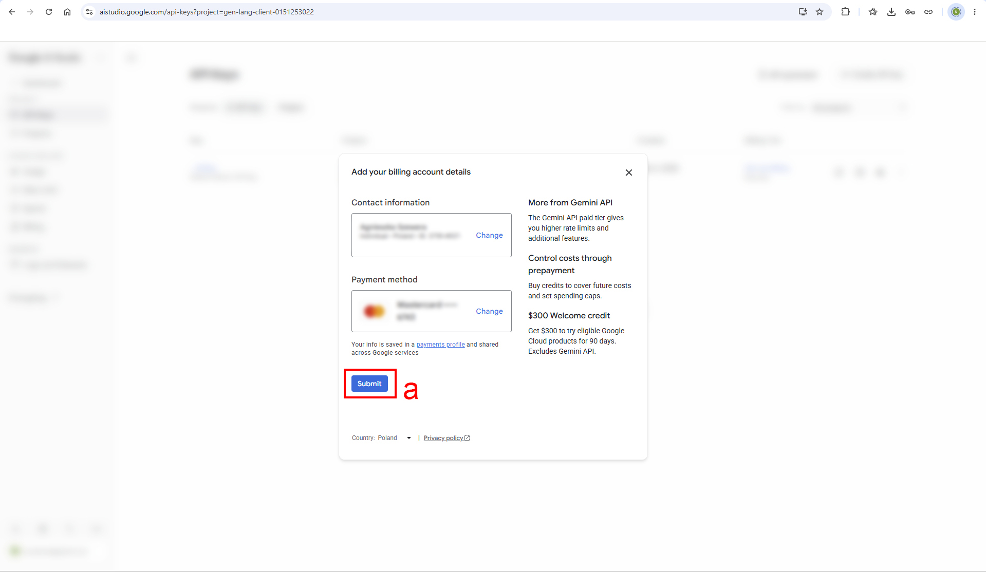 Submit billing details